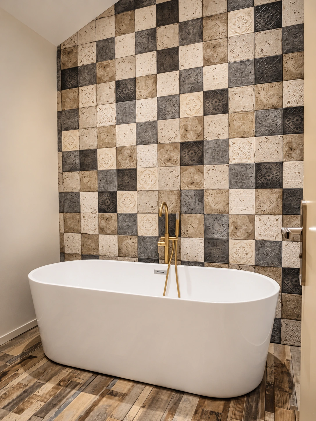 Baignoire îlot et carrelage décoratif